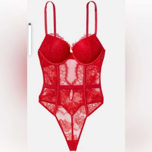 Victoria’s Secret sexy bombshell push up add 2 cups lace bodysuit red - Picture 2 of 10